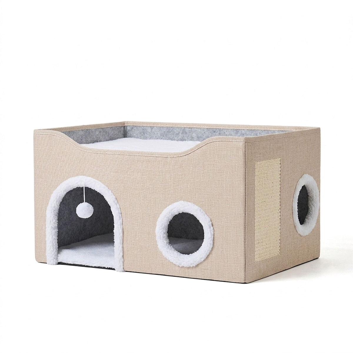 Foldable Cat Cave with Scratch Pad, Beige, 34x60x40 cm