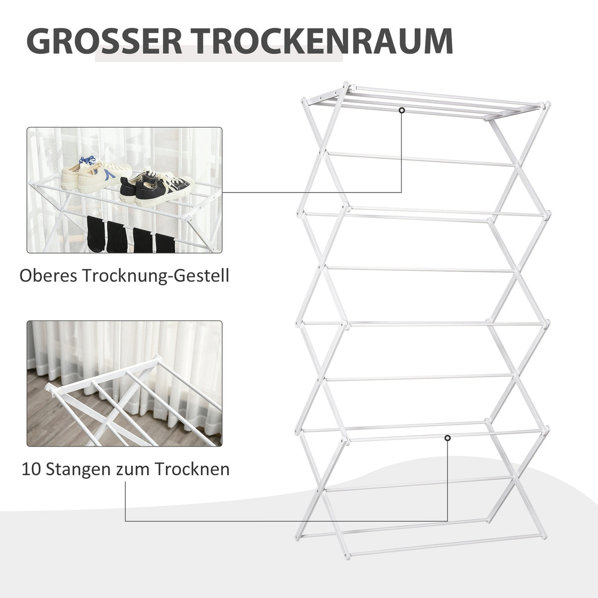 Foldable Clothes Airer 8 Levels Tower Dryer Metal Plastic White 74X35X144Cm