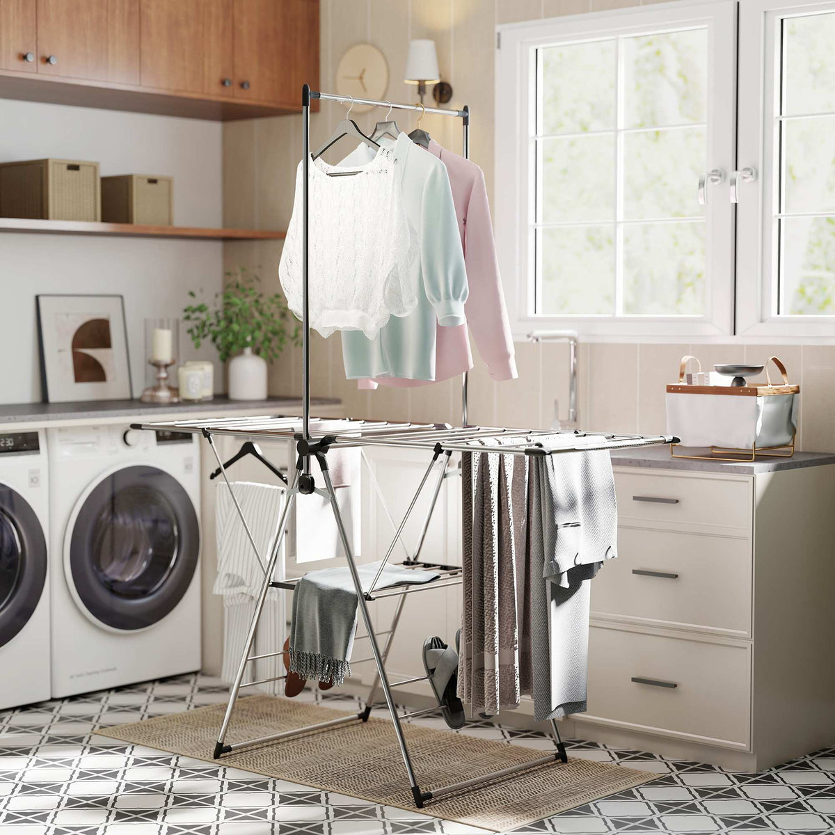 Foldable Clothes Drying Rack, Adjustable Wings, Stainless Steel