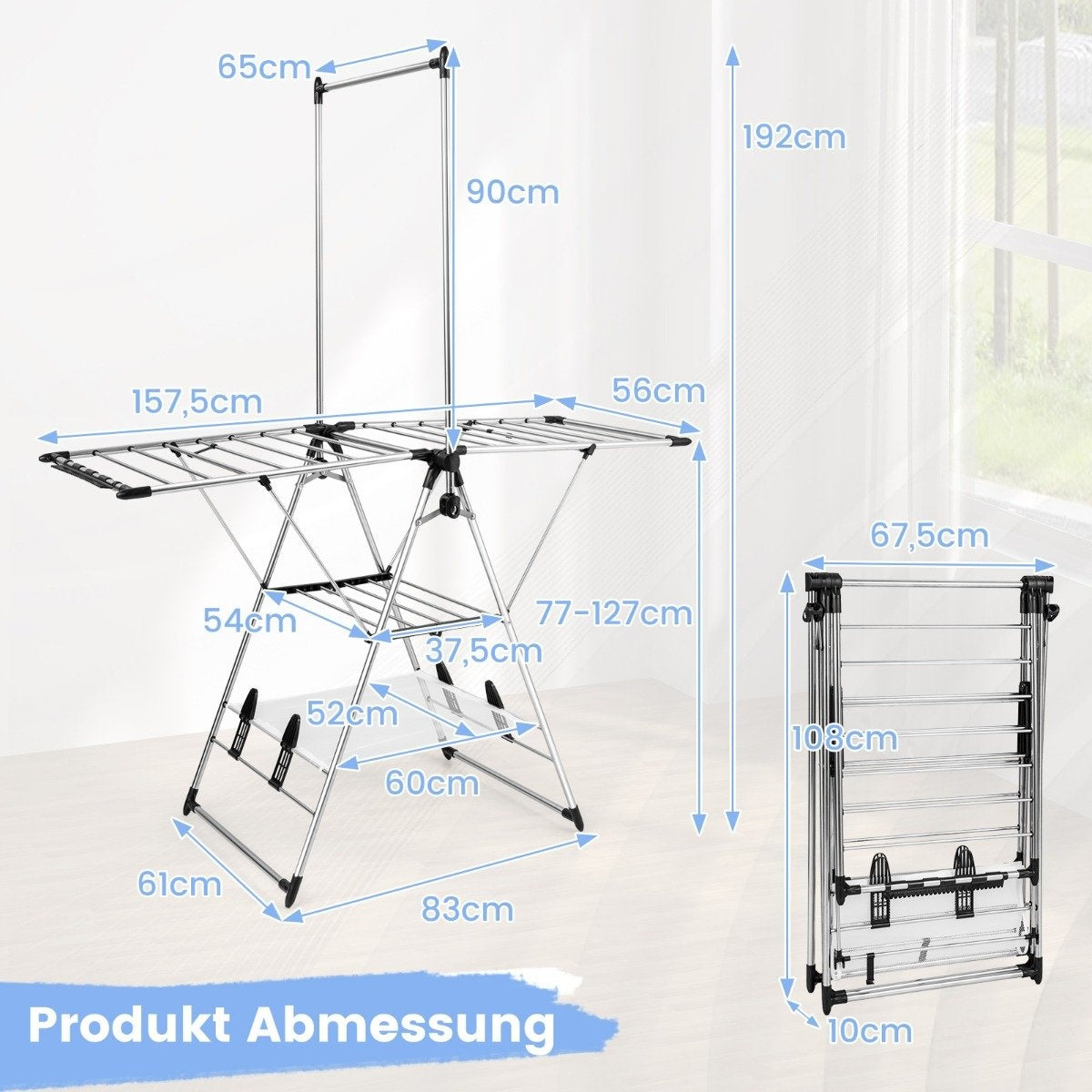 Foldable Clothes Drying Rack with Adjustable Wings