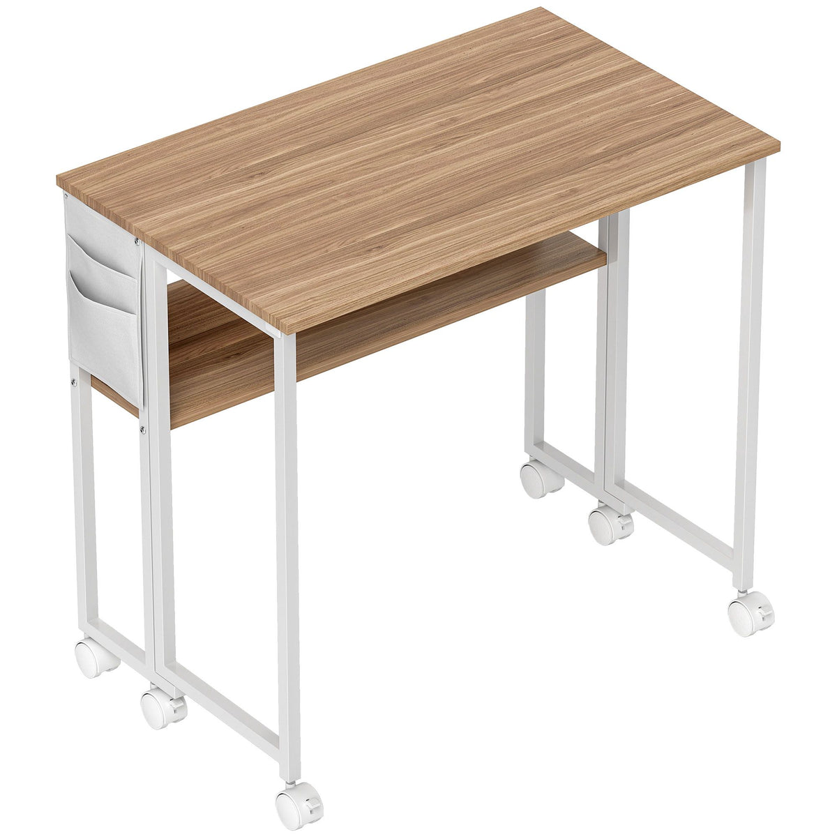 Foldable Desk with Open Shelf, Natural Wood Finish