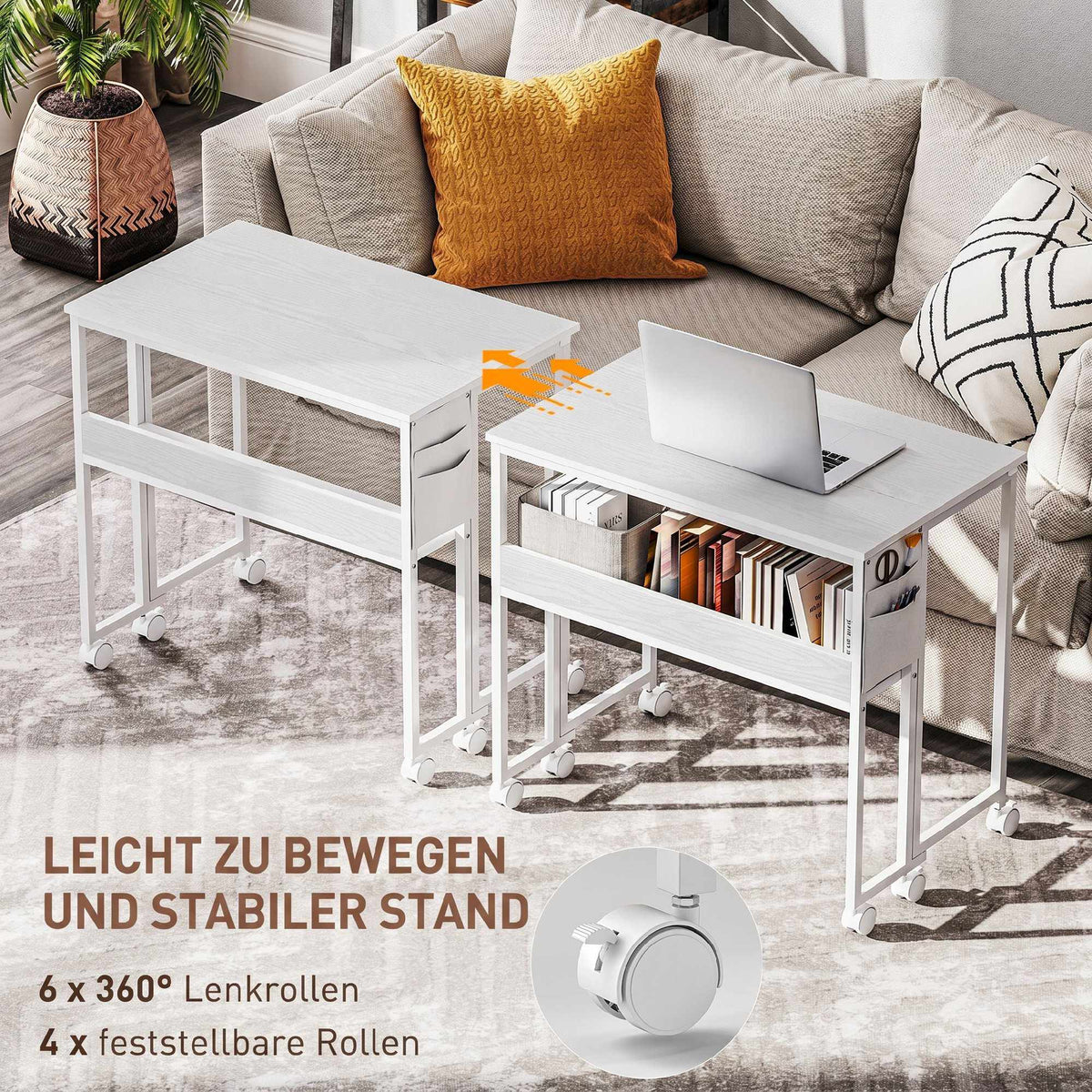 Foldable Desk with Shelf, White, 50-21 cm Depth