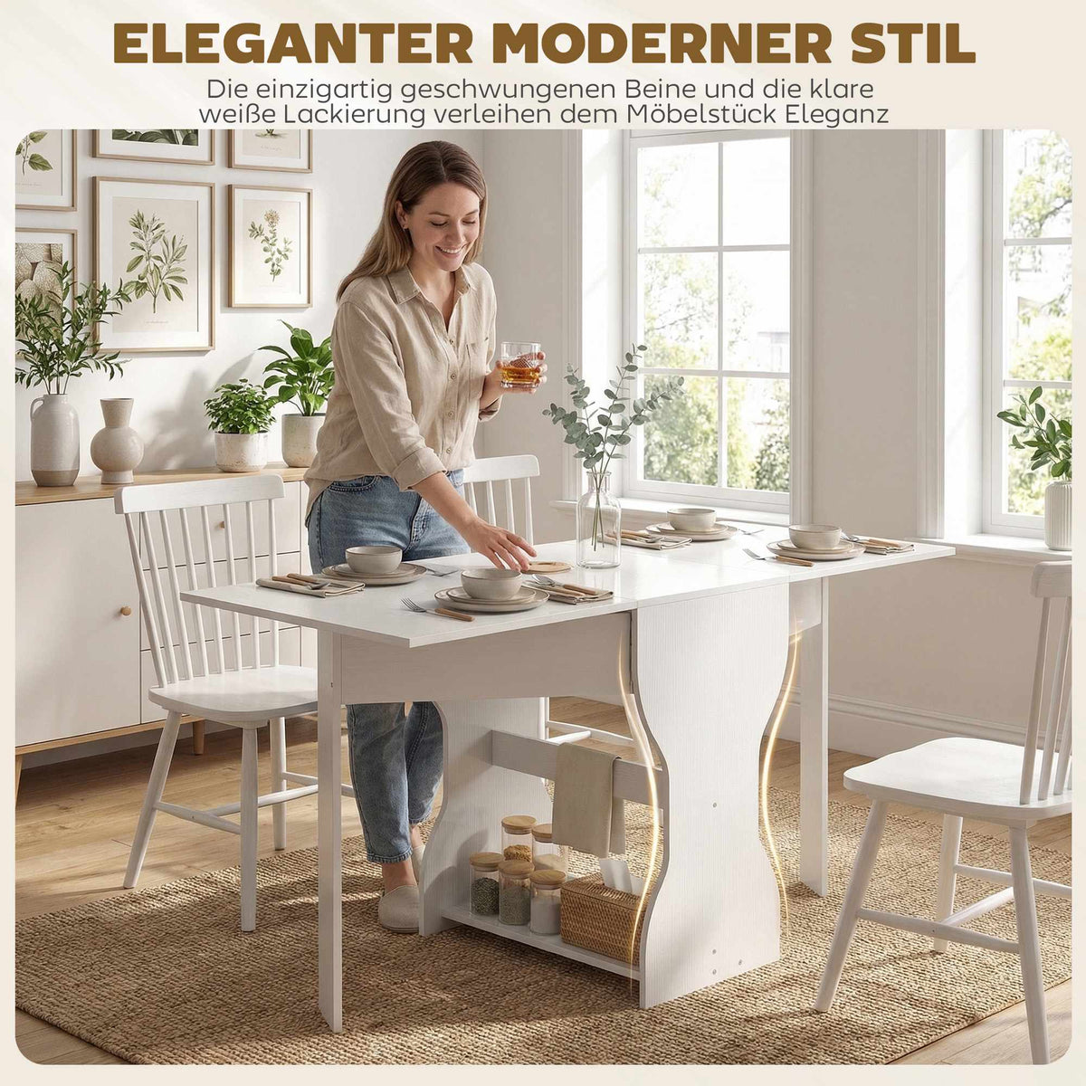 Foldable Dining Table with Storage, Seats 2-4, White, 160x60x75 cm