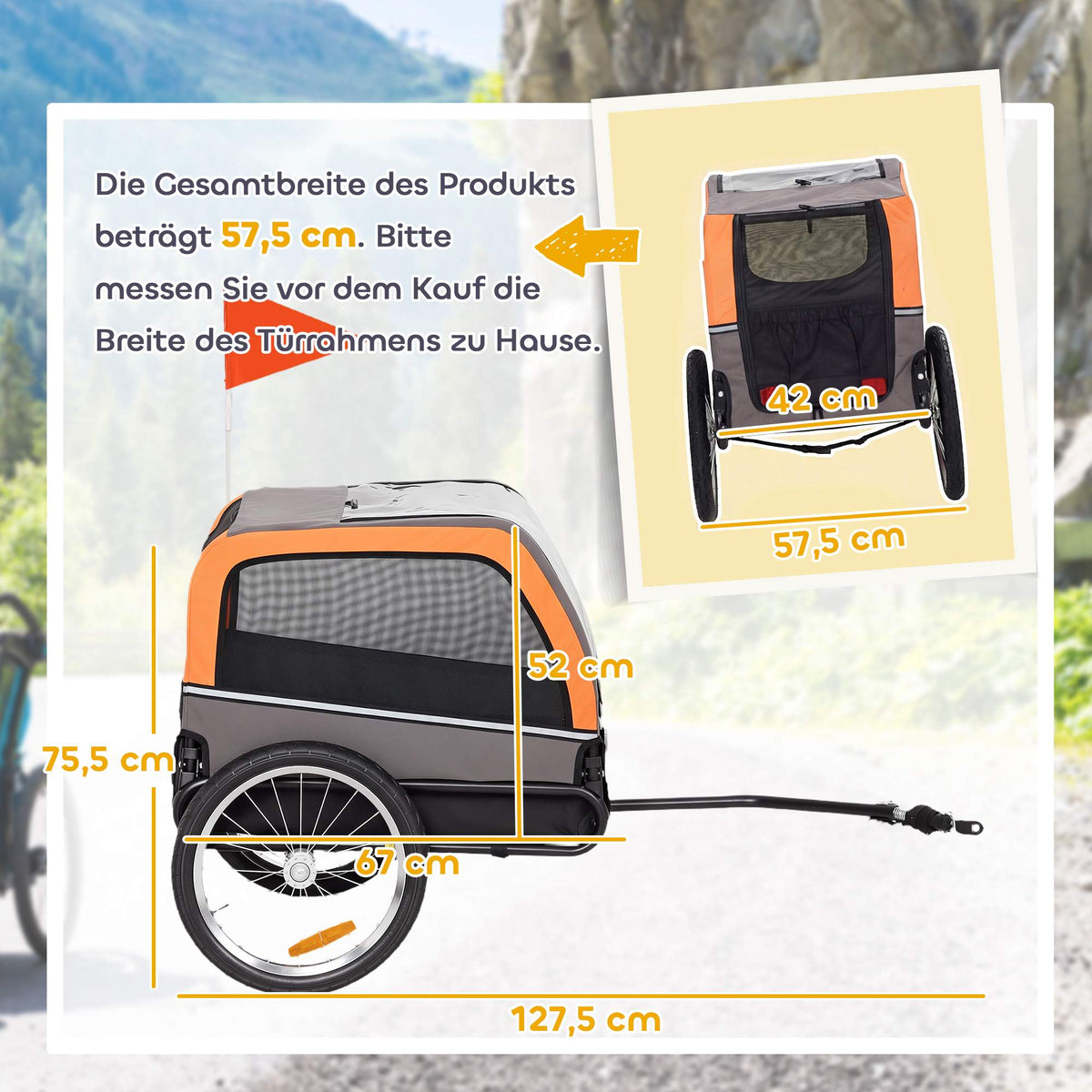 Foldable Dog Bike Trailer with Reflectors for Small Dogs
