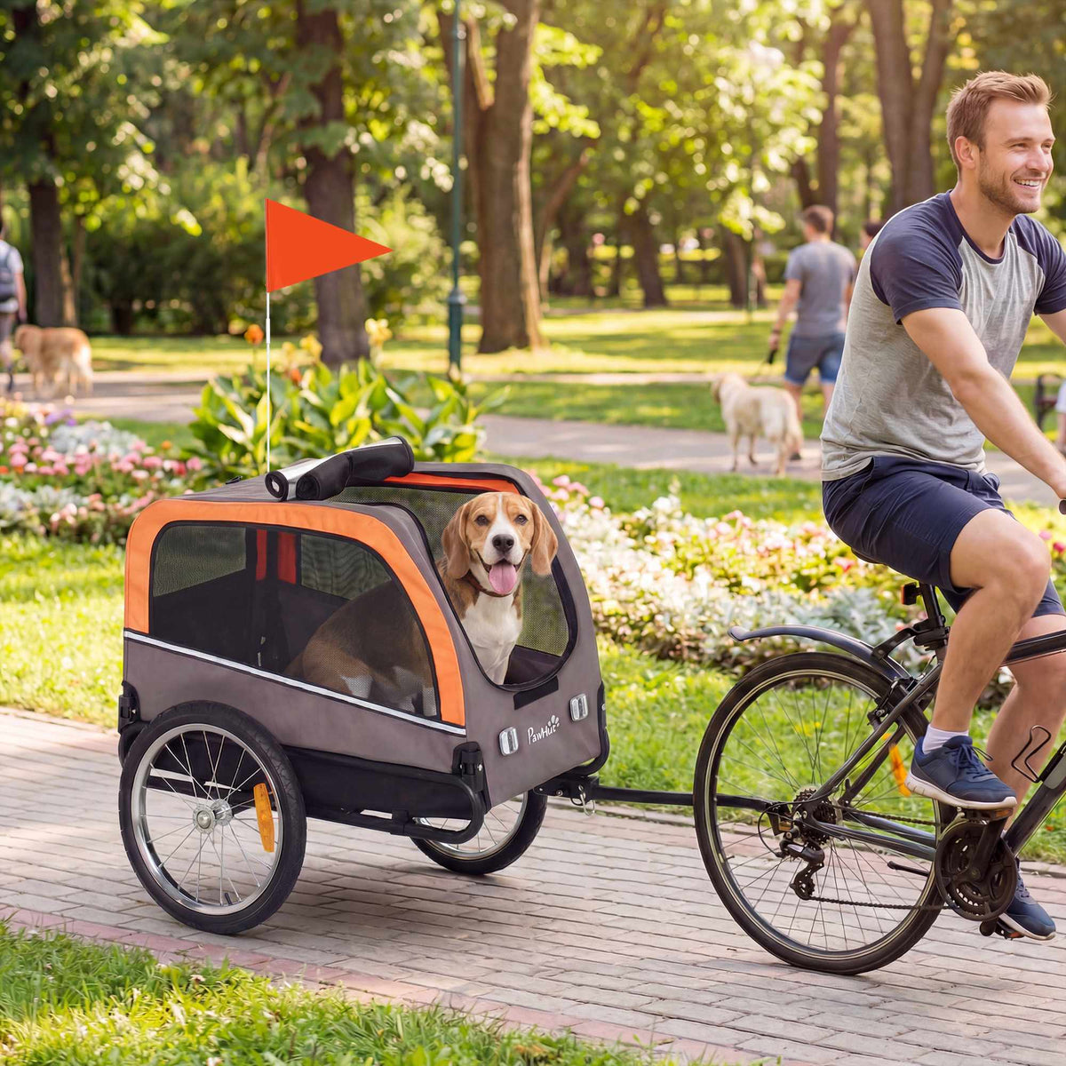 Foldable Dog Bike Trailer with Reflectors for Small Dogs