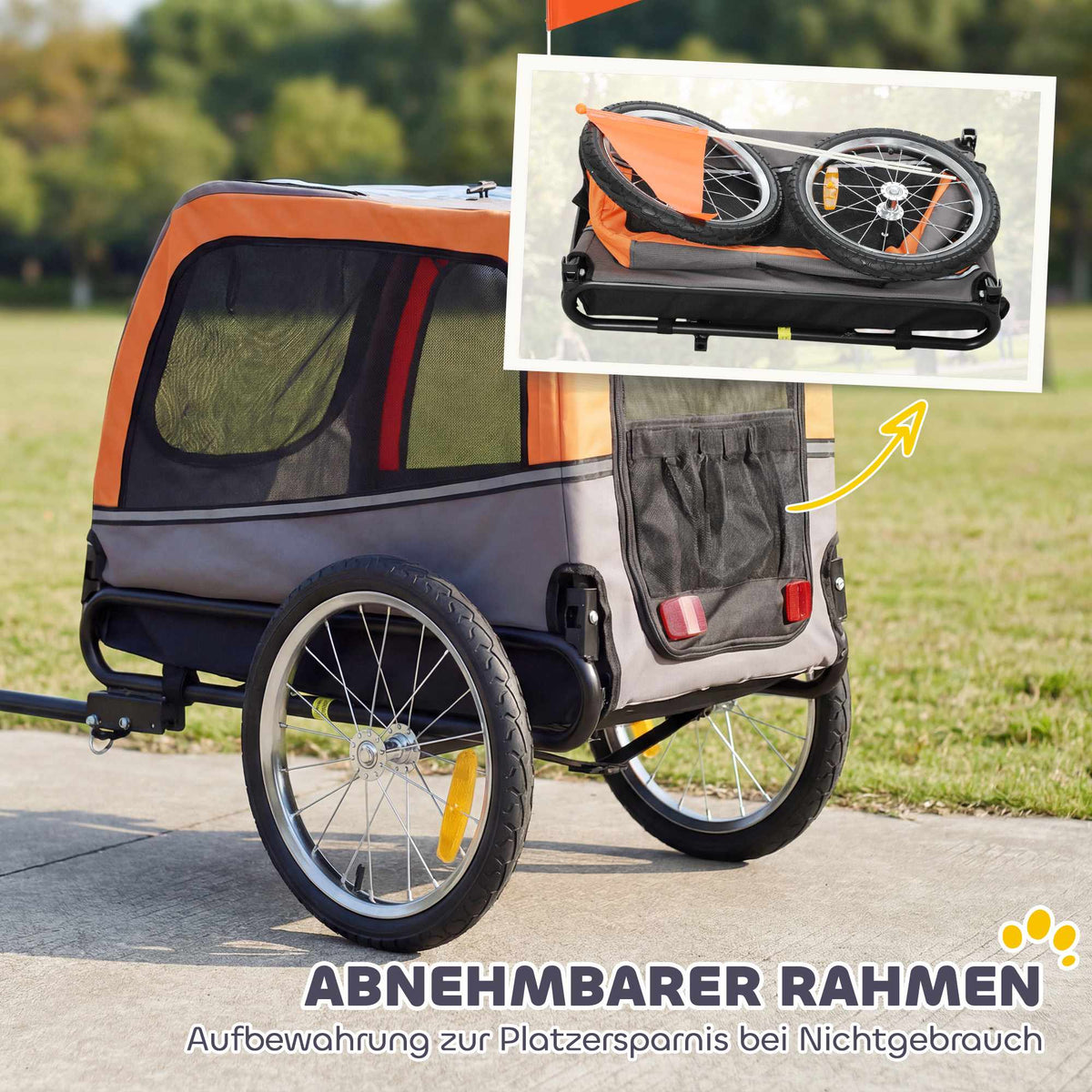 Foldable Dog Bike Trailer with Reflectors for Small Dogs