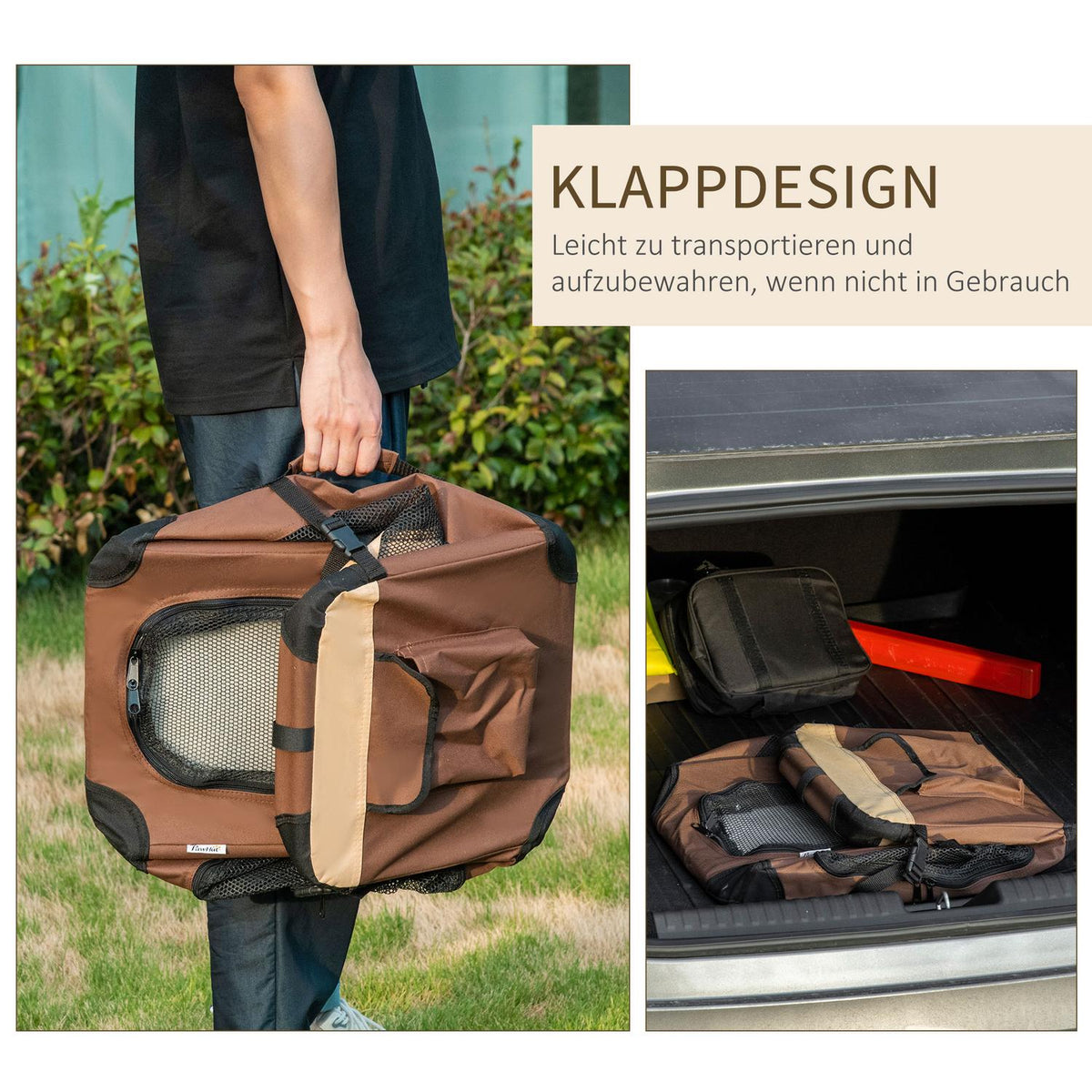 Foldable Dog Box, Dog Bag, Transport Bag With Cushion, For Minimal Dogs Up To 4 Kg, Outdoor, Brown
