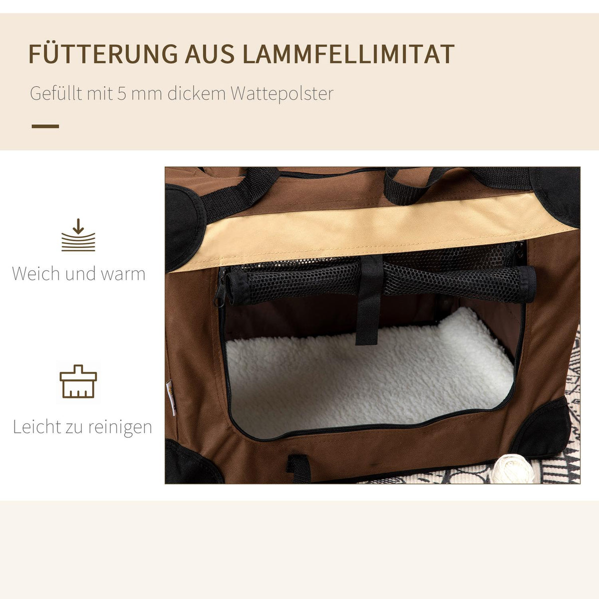 Foldable Dog Box, Dog Bag, Transport Bag With Cushion, For Minimal Dogs Up To 4 Kg, Outdoor, Brown