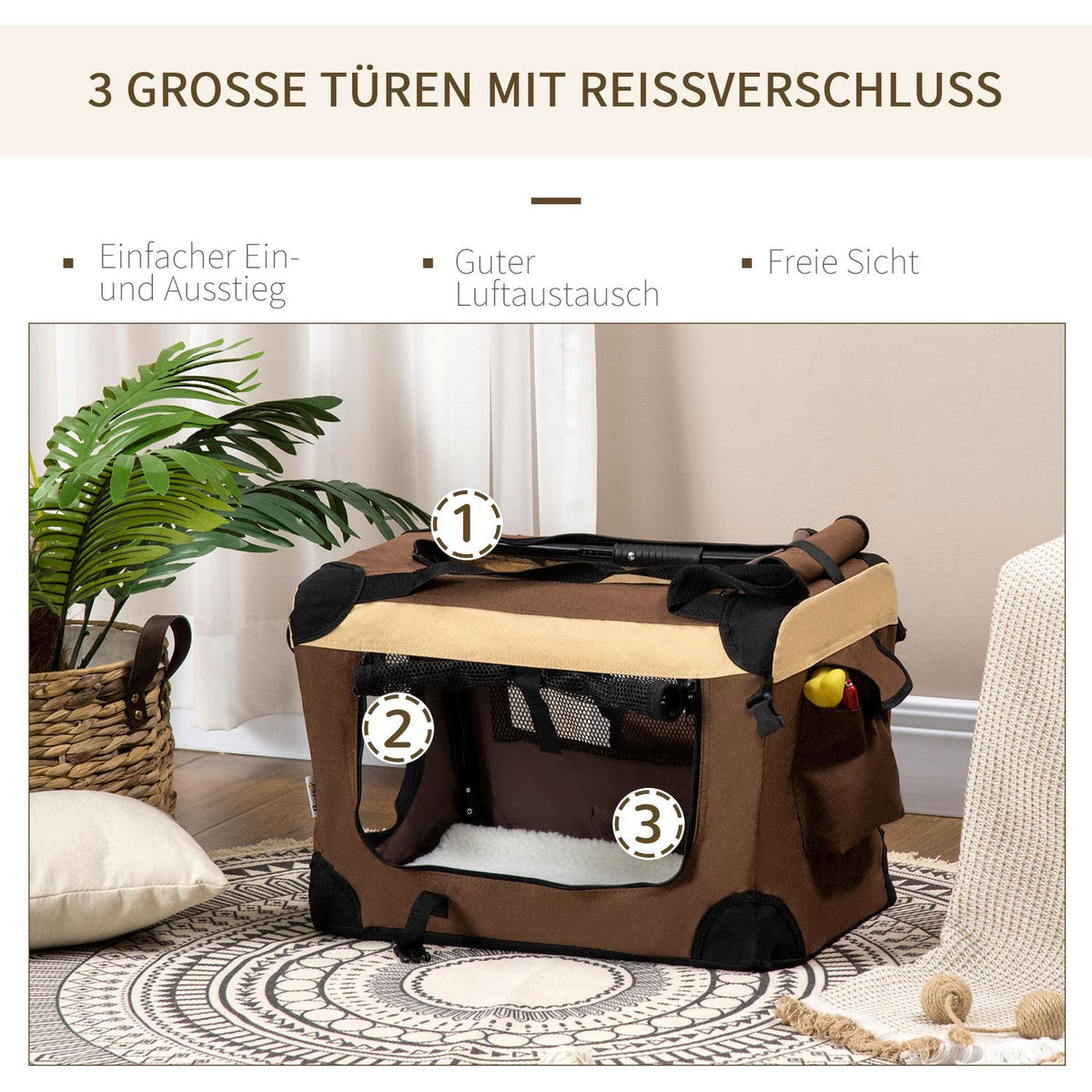 Foldable Dog Box, Dog Bag, Transport Bag With Cushion, For Minimal Dogs Up To 4 Kg, Outdoor, Brown