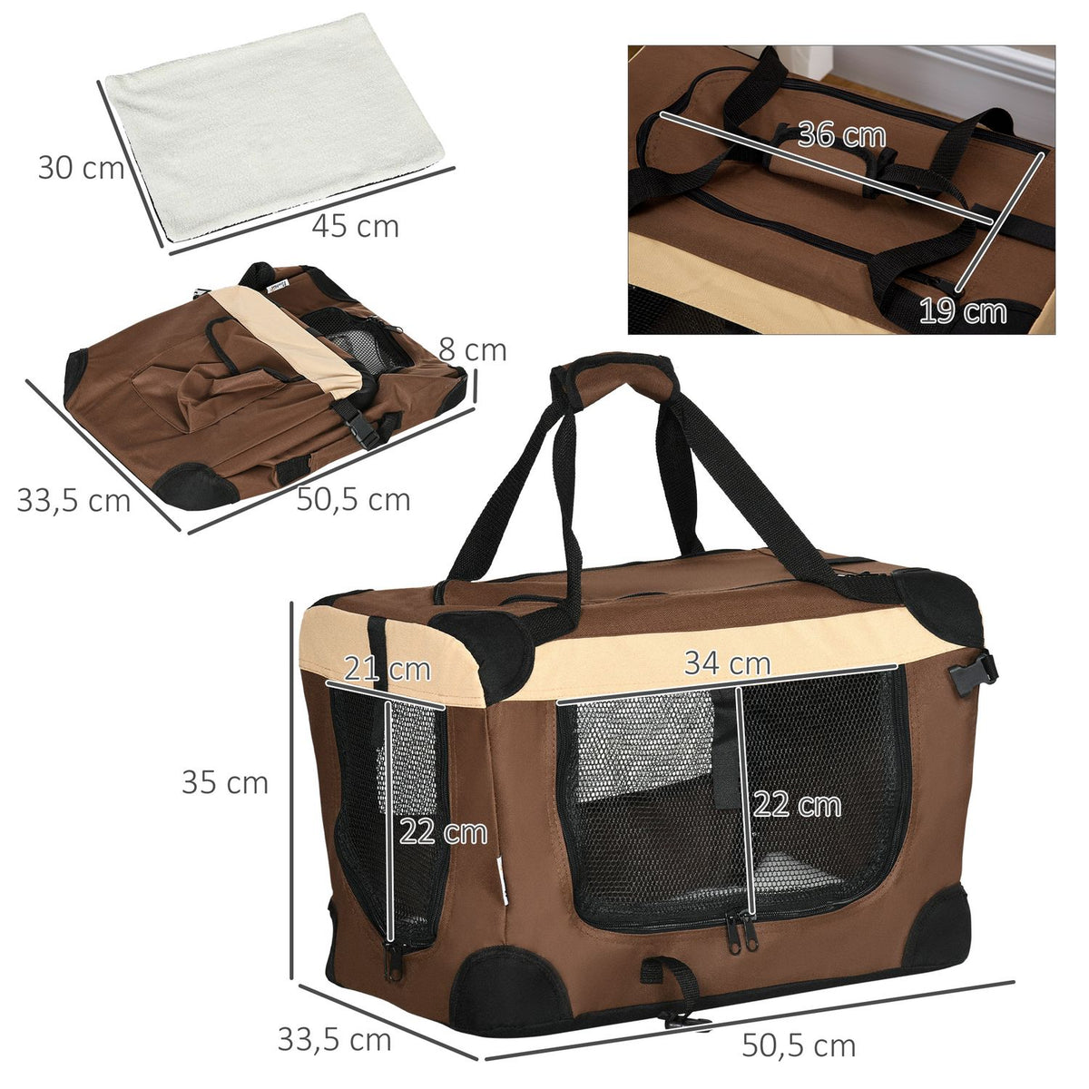 Foldable Dog Box, Dog Bag, Transport Bag With Cushion, For Minimal Dogs Up To 4 Kg, Outdoor, Brown