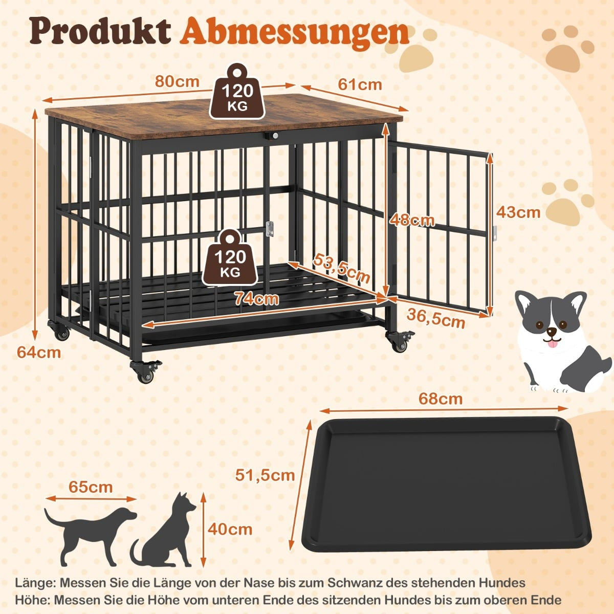 Foldable Dog Crate with Wheels & Removable Tray