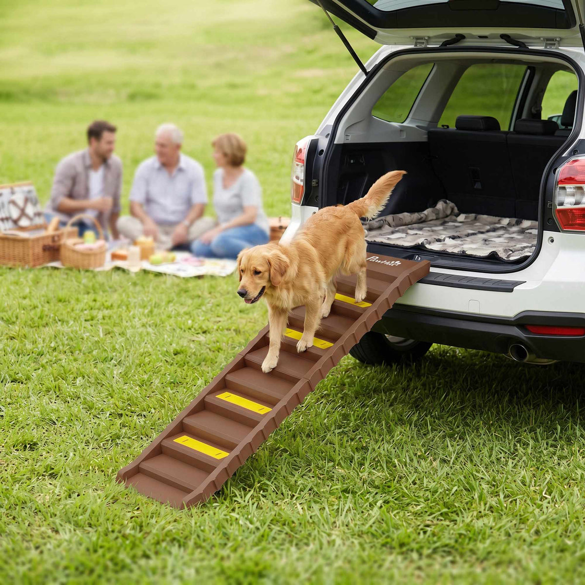 Foldable Dog Ramp with 10 Steps, Non-Slip, 154x40cm, 25kg Capacity