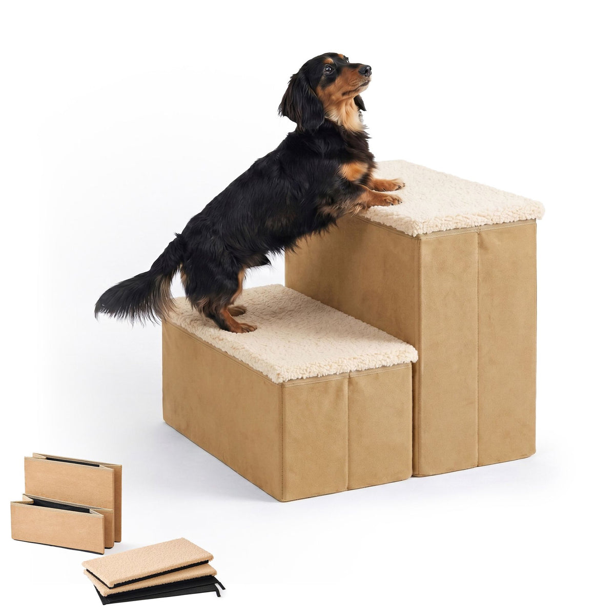 Foldable Dog Steps with Storage – Beige, Size S