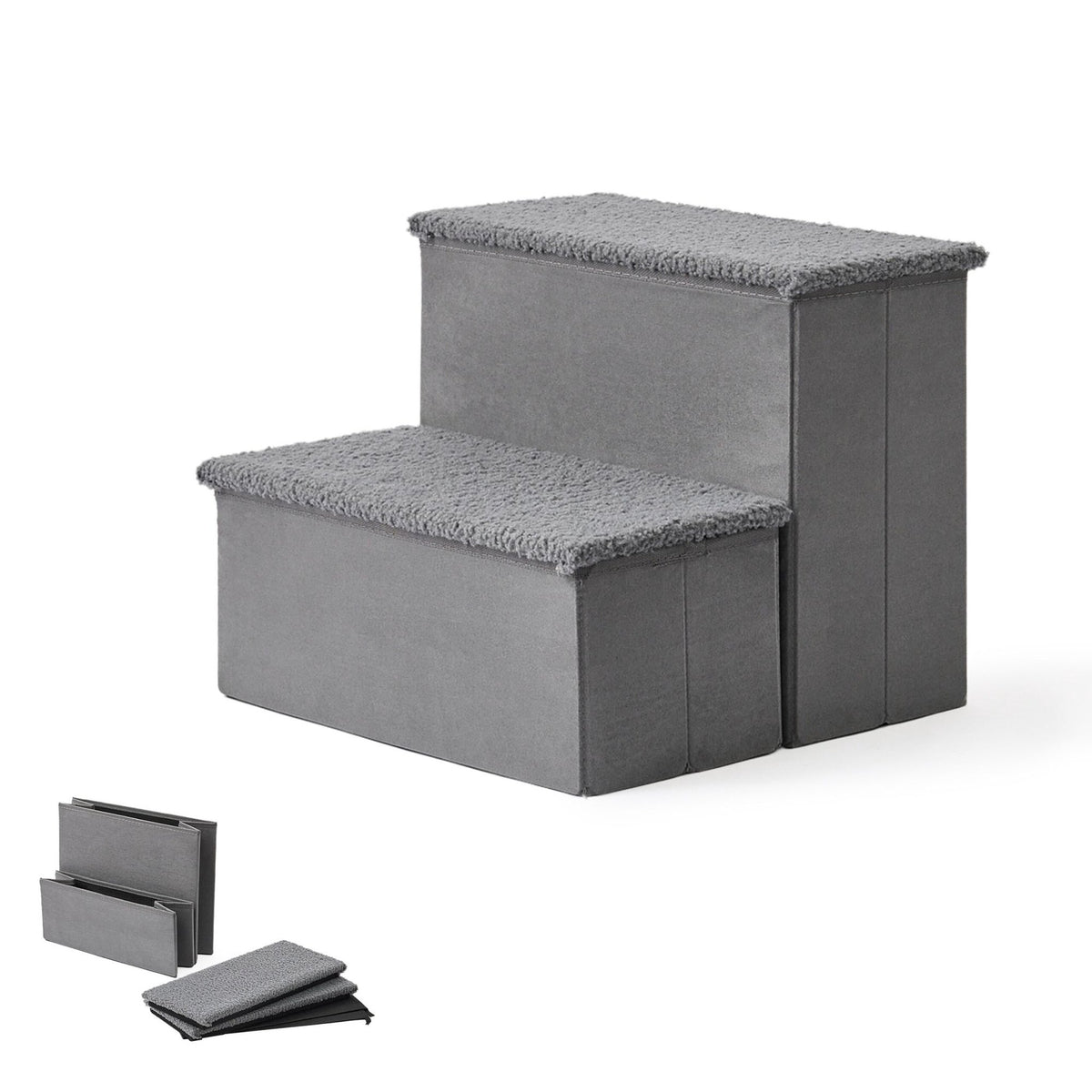 Foldable Dog Steps with Storage – Grey, Small