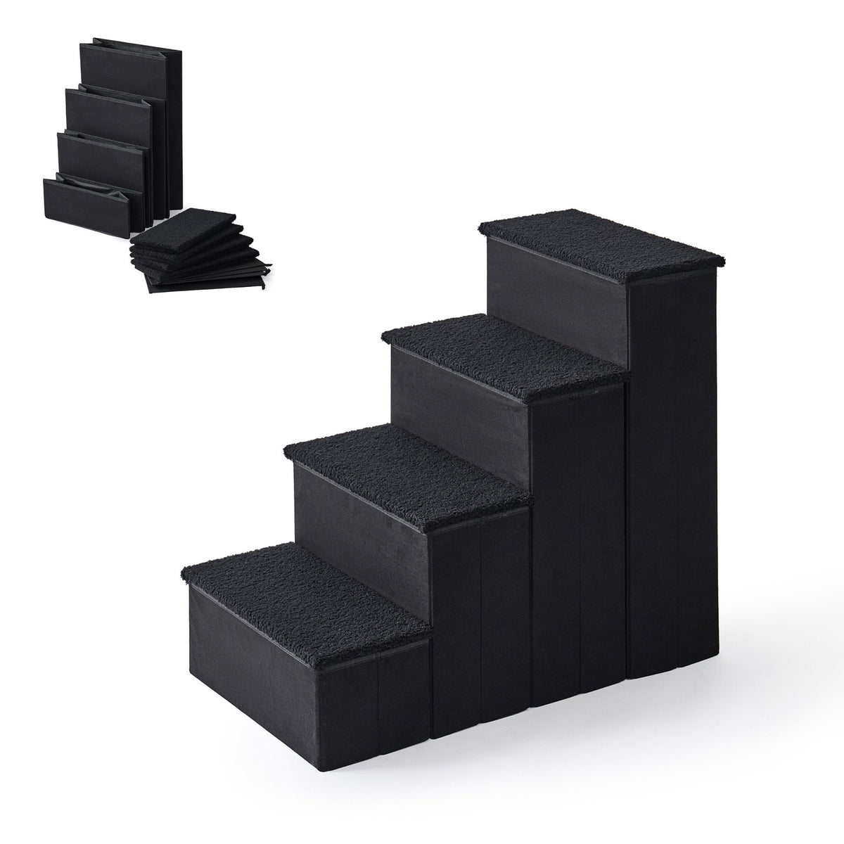 Foldable Dog Steps with Storage, Large, Black