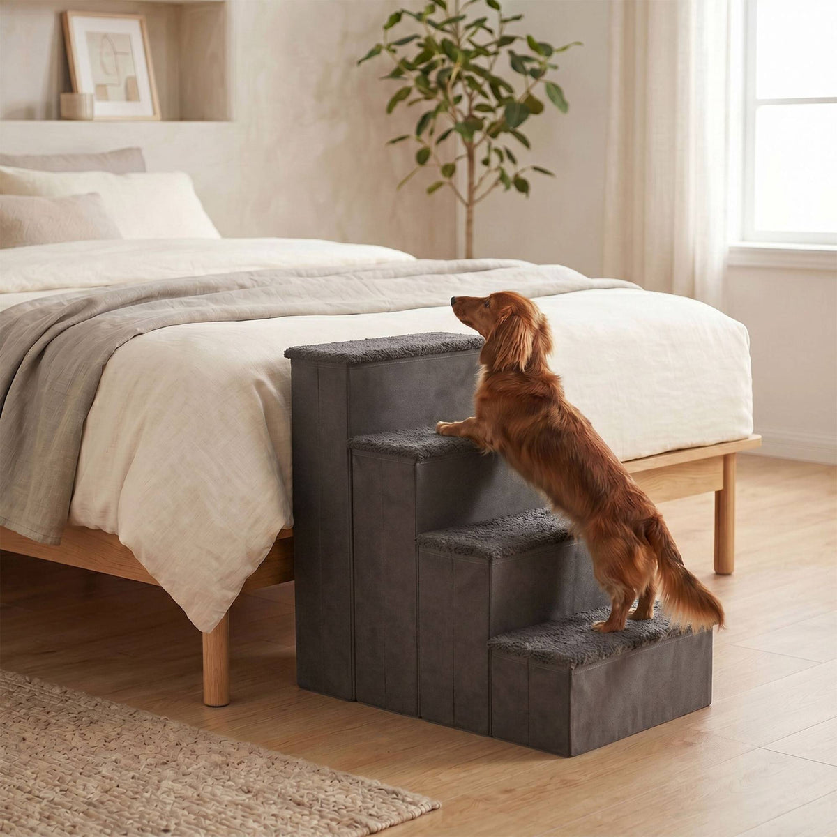 Foldable Dog Steps with Storage, Large, Grey