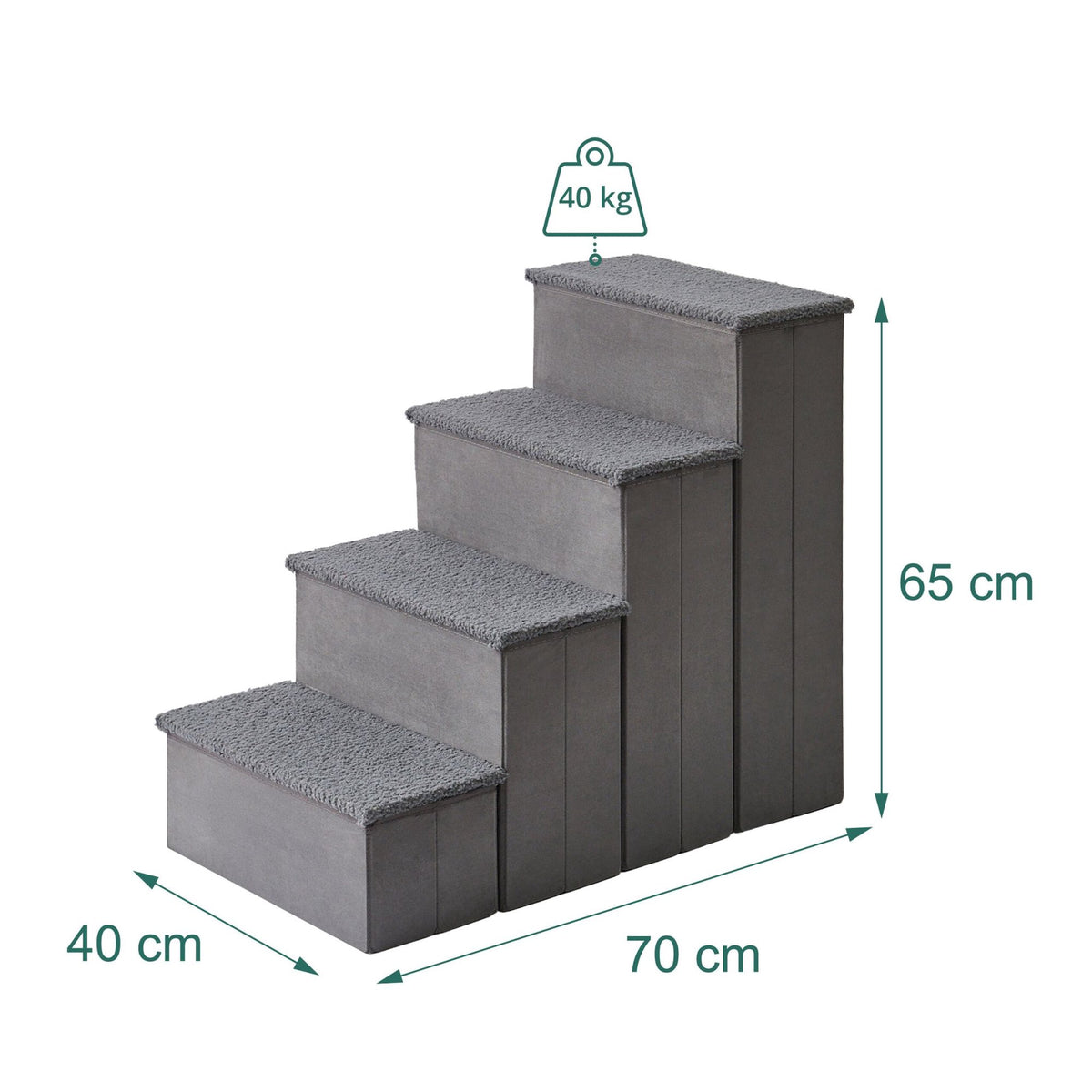 Foldable Dog Steps with Storage, Large, Grey