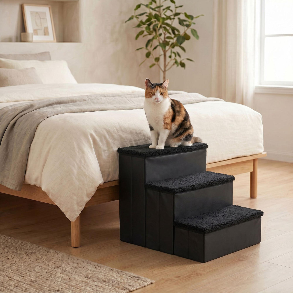 Foldable Dog Steps with Storage, Medium, Black