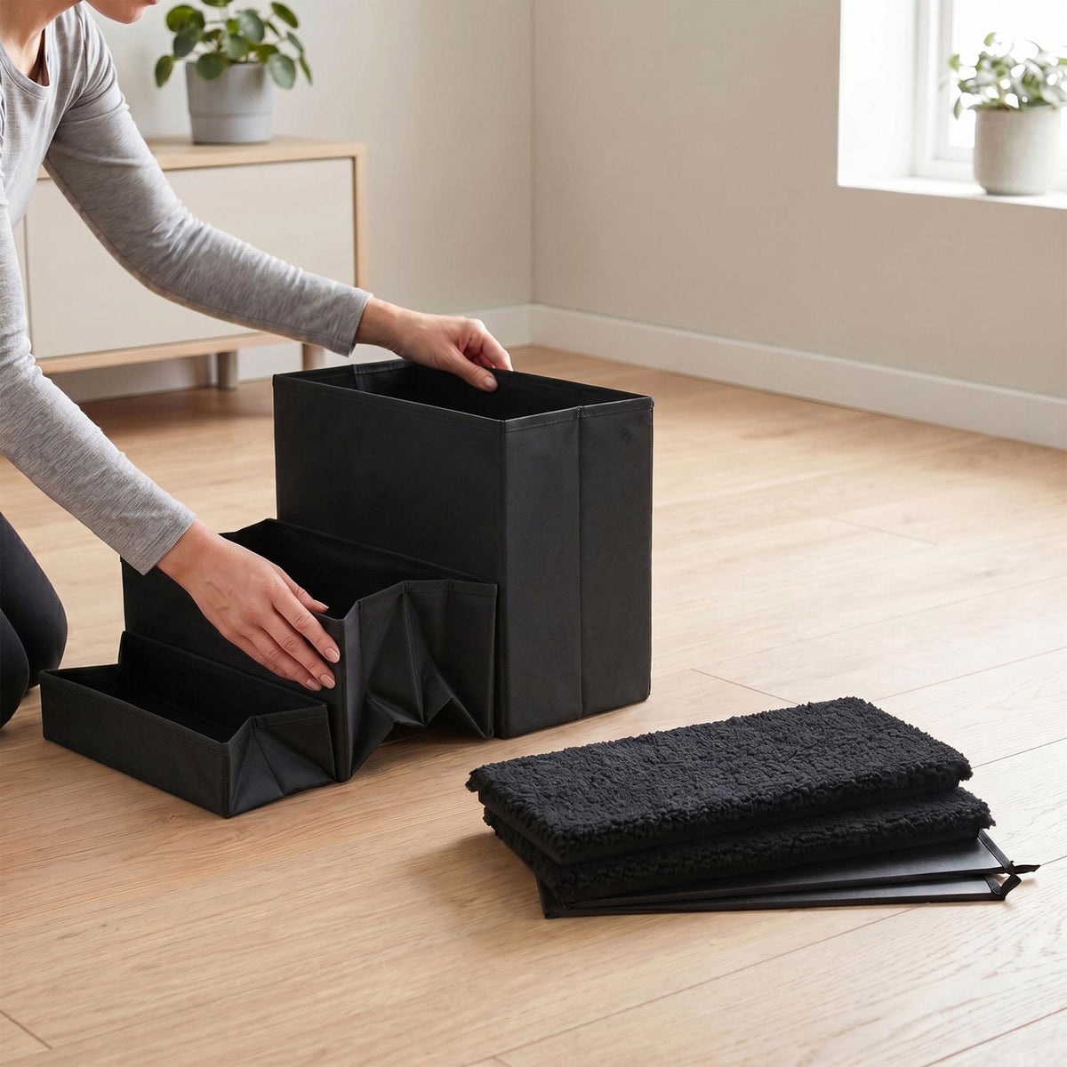 Foldable Dog Steps with Storage, Medium, Black
