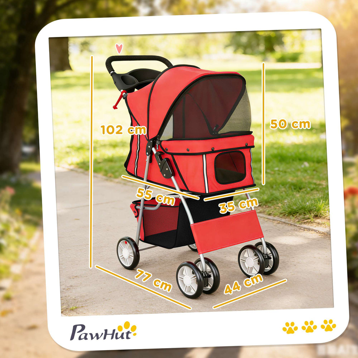 Foldable Dog Stroller, Red, Up to 10 kg, Cushion