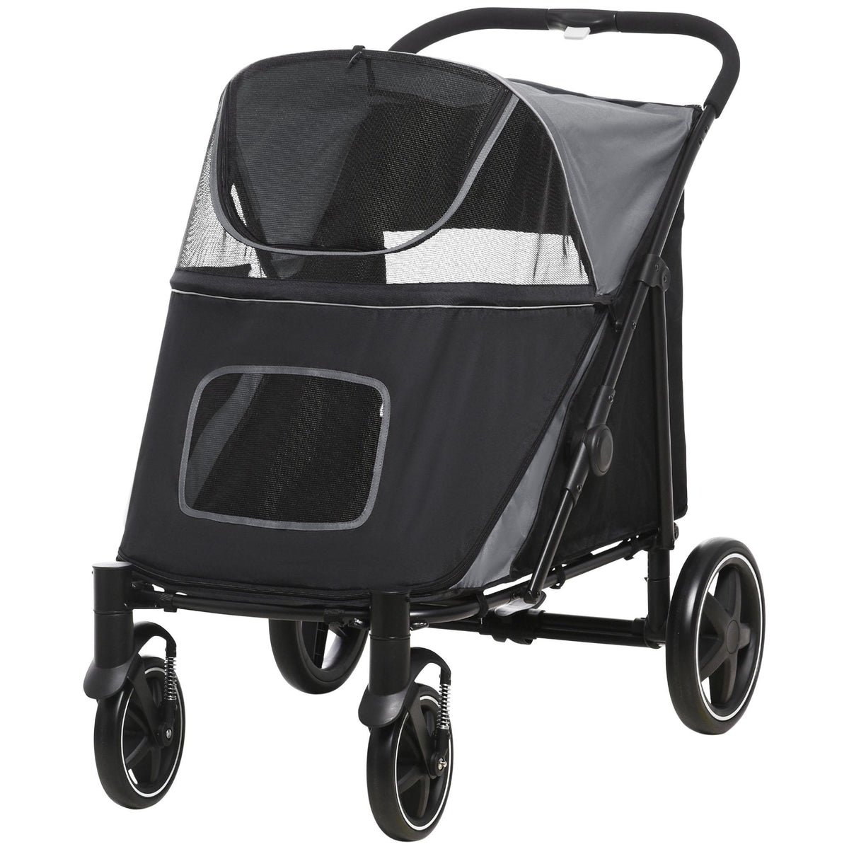 Foldable Dog Stroller with Adjustable Canopy, Grey, 30kg Capacity