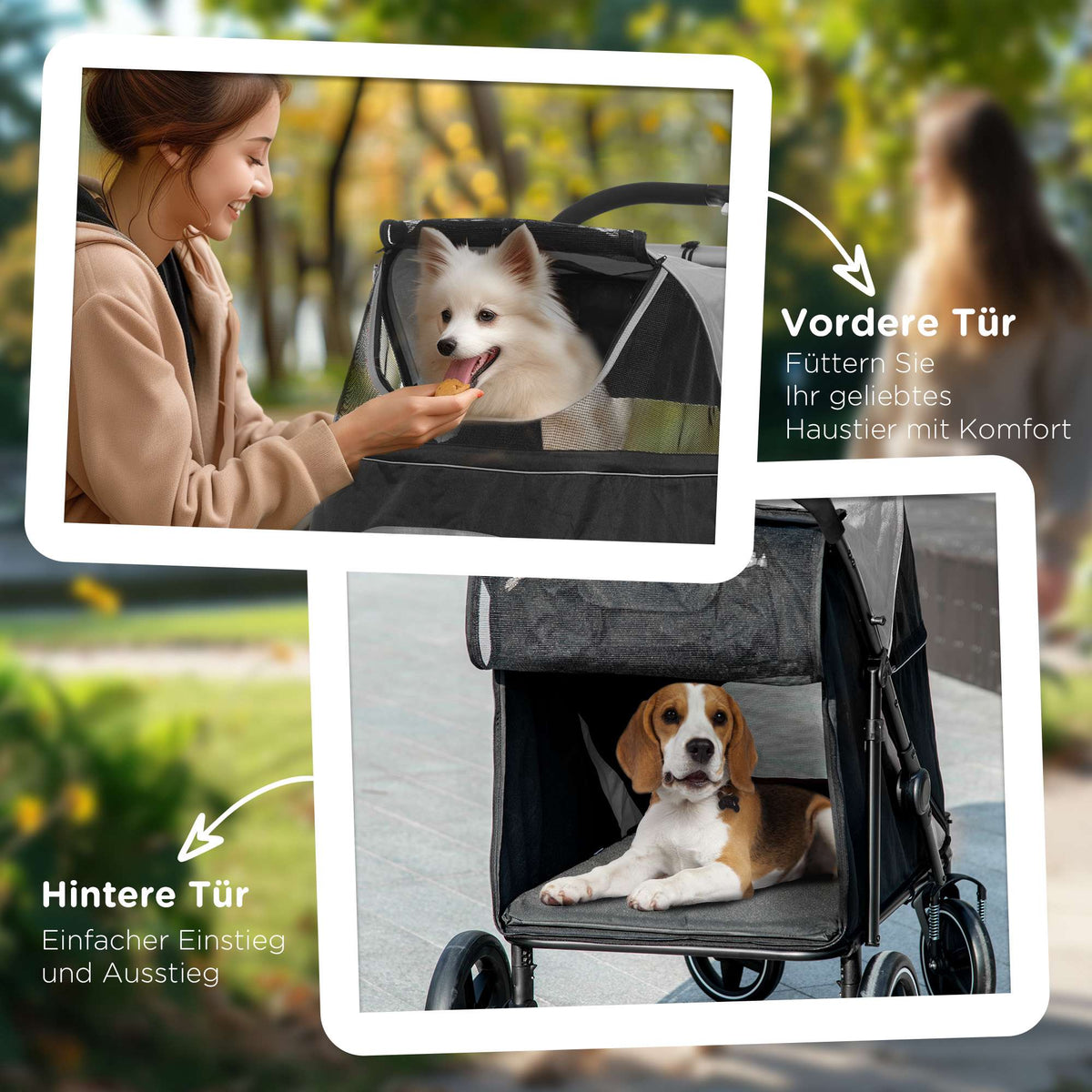 Foldable Dog Stroller with Adjustable Canopy, Grey, 30kg Capacity