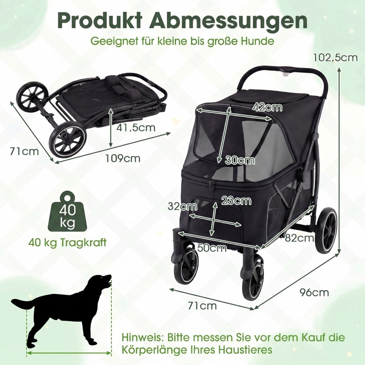 Foldable Dog Stroller with All-Terrain Wheels, Black