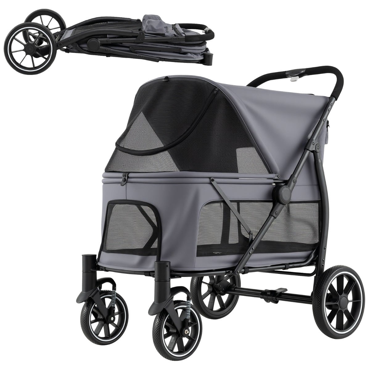 Foldable Dog Stroller with All-Terrain Wheels, Gray