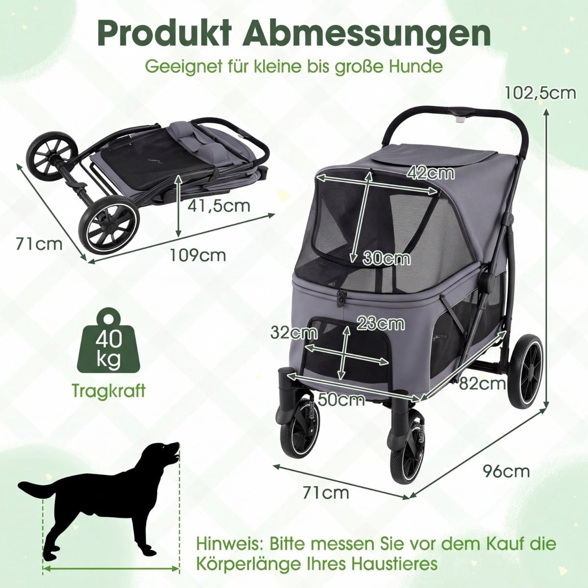 Foldable Dog Stroller with All-Terrain Wheels, Gray