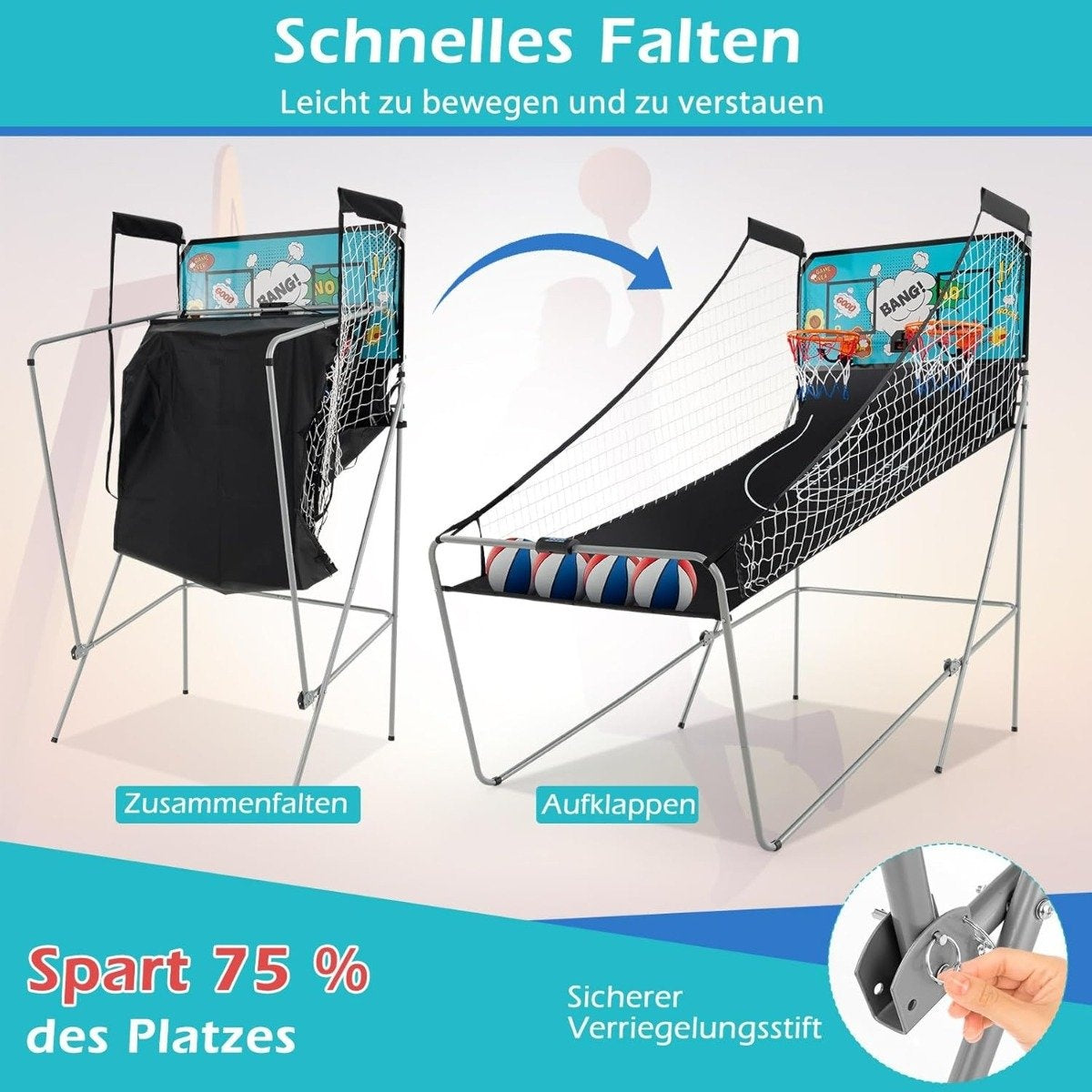Foldable Electronic Basketball Arcade Game with 8 Modes