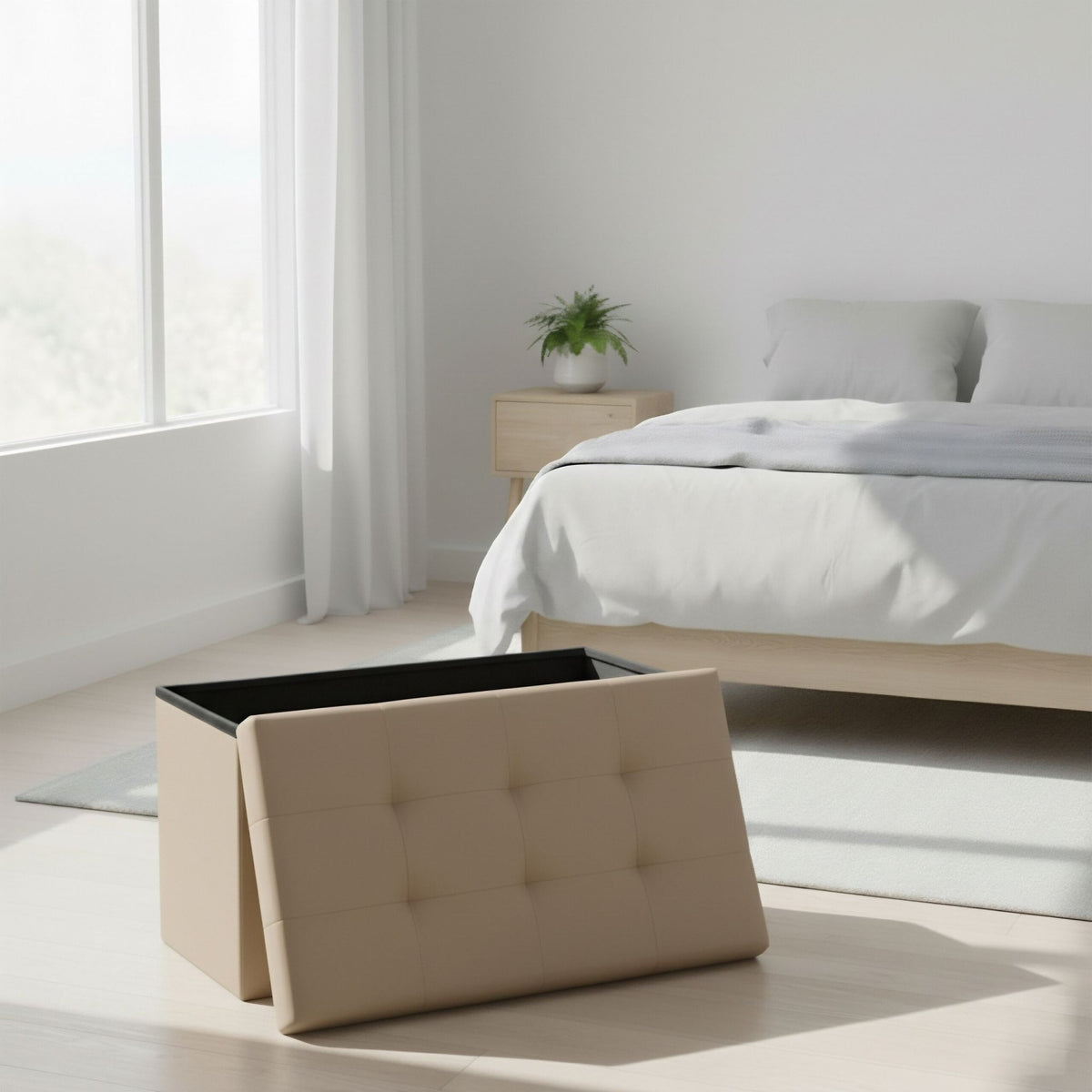 Foldable Faux Leather Storage Bench – Seats Two