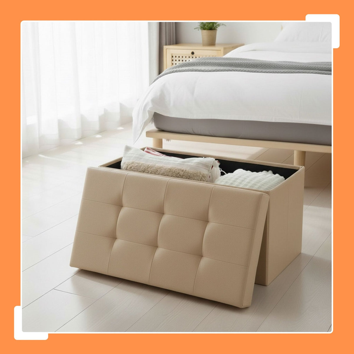 Foldable Faux Leather Storage Bench – Seats Two