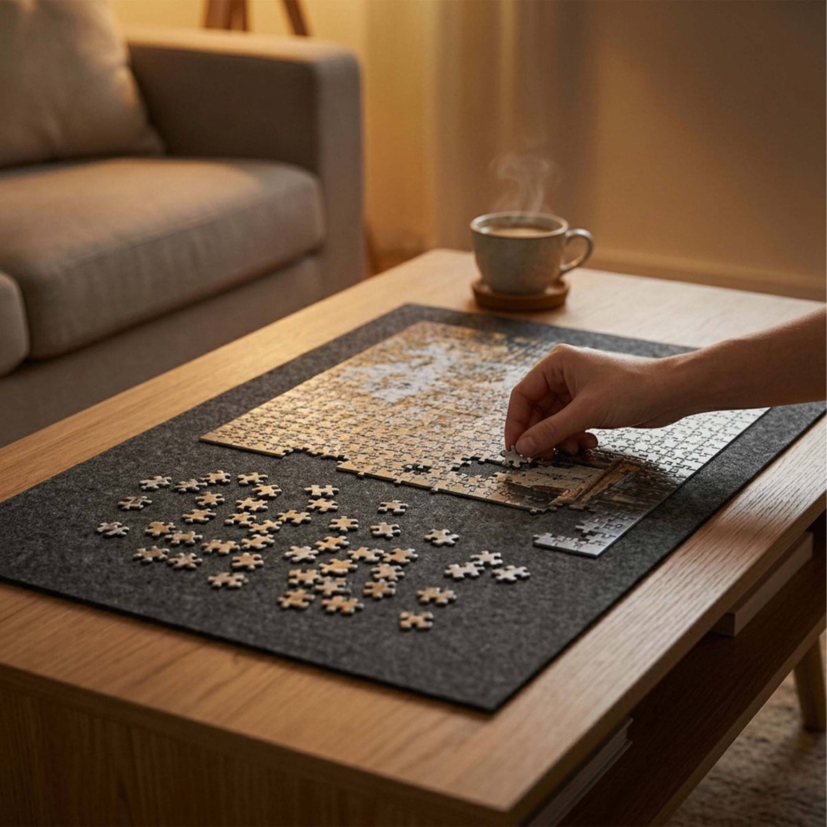 Foldable Felt Puzzle Mat, Grey, Multiple Sizes