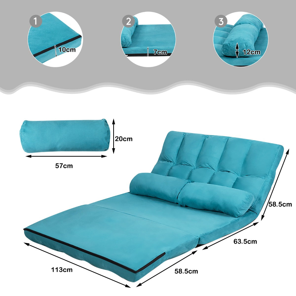 Foldable Floor Sofa Bed, 6-Position Adjustable, Blue
