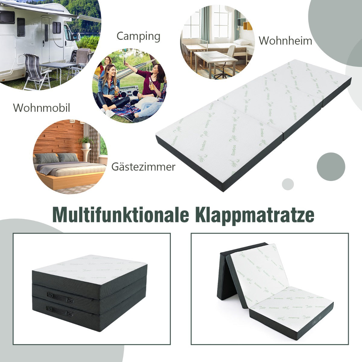 Foldable Foam Mattress, 10cm Thick, 193x80cm, White/Grey