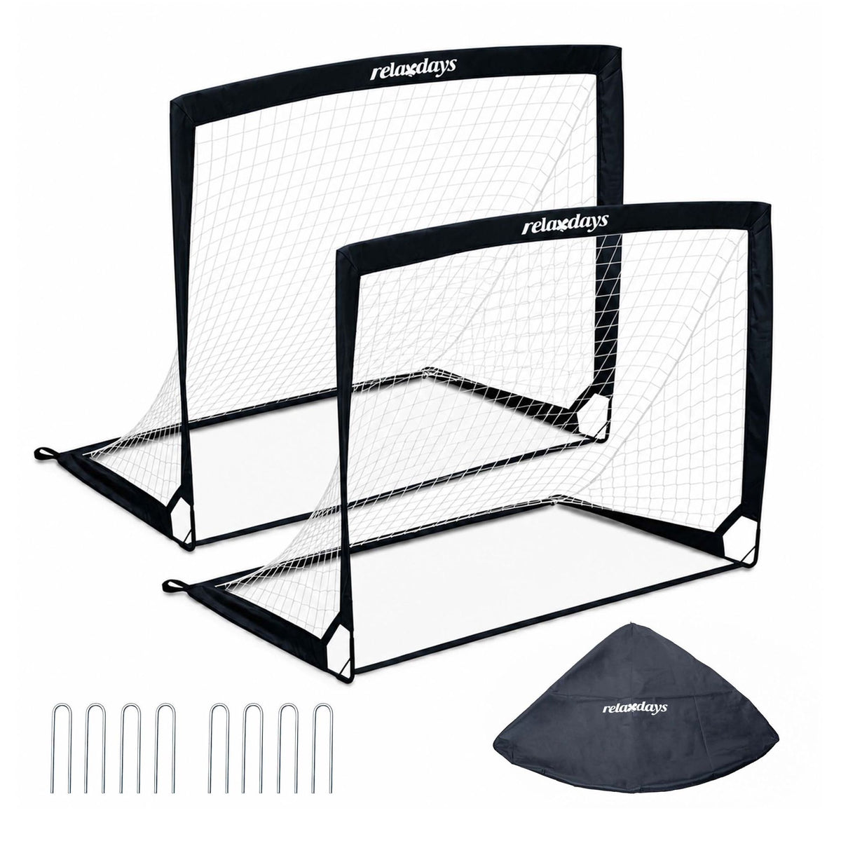 Foldable Football Goals Set, Black, with Carry Bag