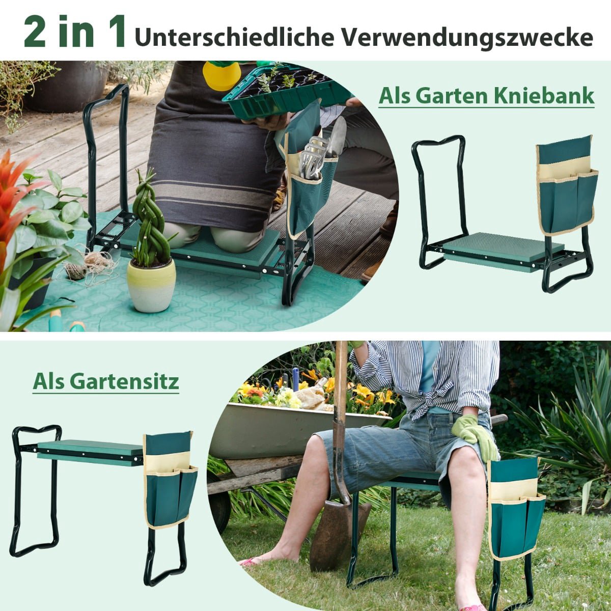 Foldable Garden Kneeler & Seat with EVA Pad and Tool Bag