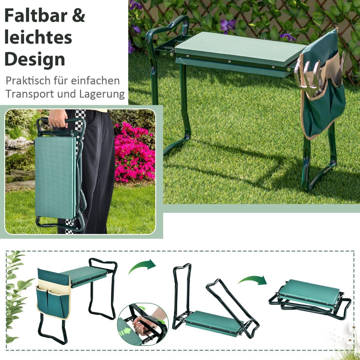 Foldable Garden Kneeler & Seat with EVA Pad and Tool Bag