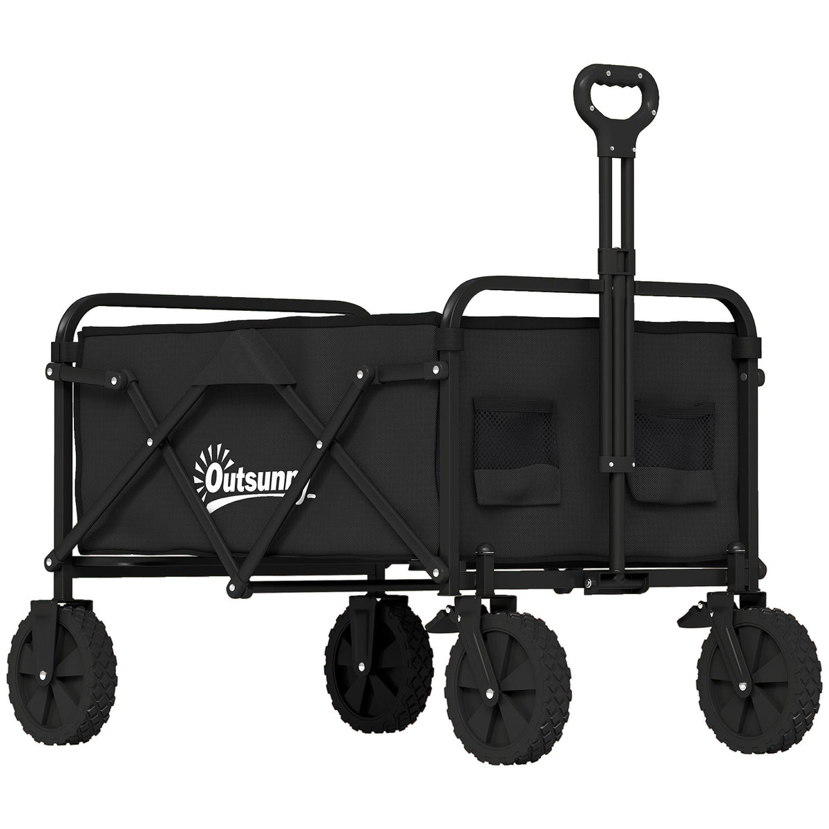 Foldable Garden Wagon with Adjustable Handle, Black, 80kg Capacity