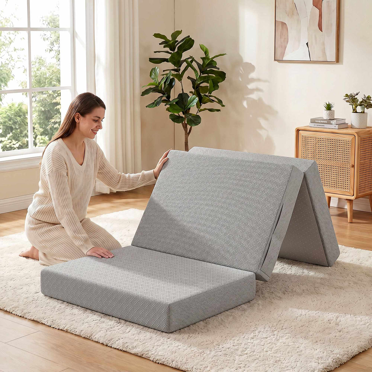 Foldable Gel Foam Mattress 90x200 cm with Washable Cover