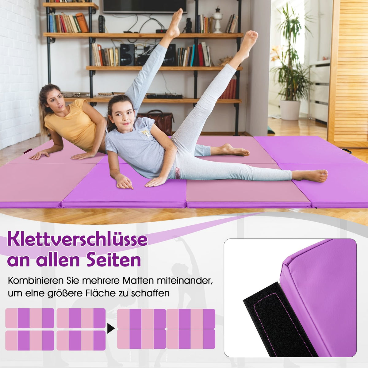 Foldable Gymnastics Mat, 240x116x5 cm, Purple/Pink