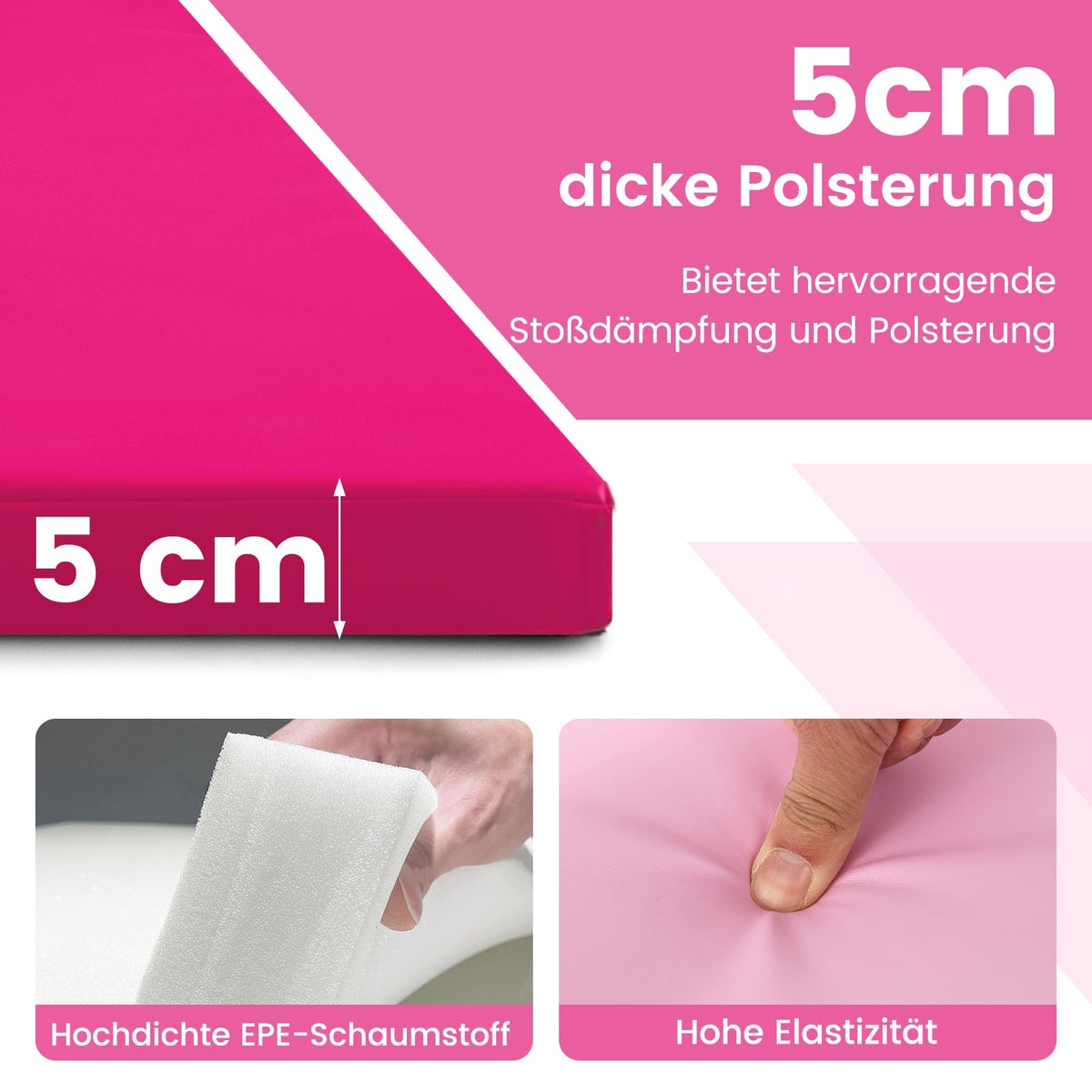 Foldable Gymnastics Mat, 300x117x5 cm, Hot Pink