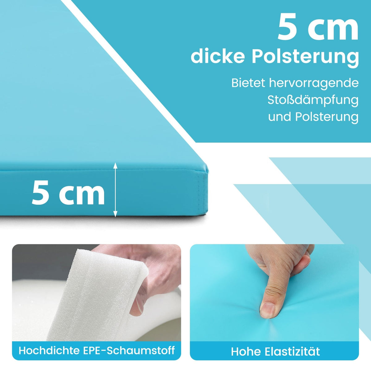 Foldable Gymnastics Mat, 300x117x5 cm, Light Blue