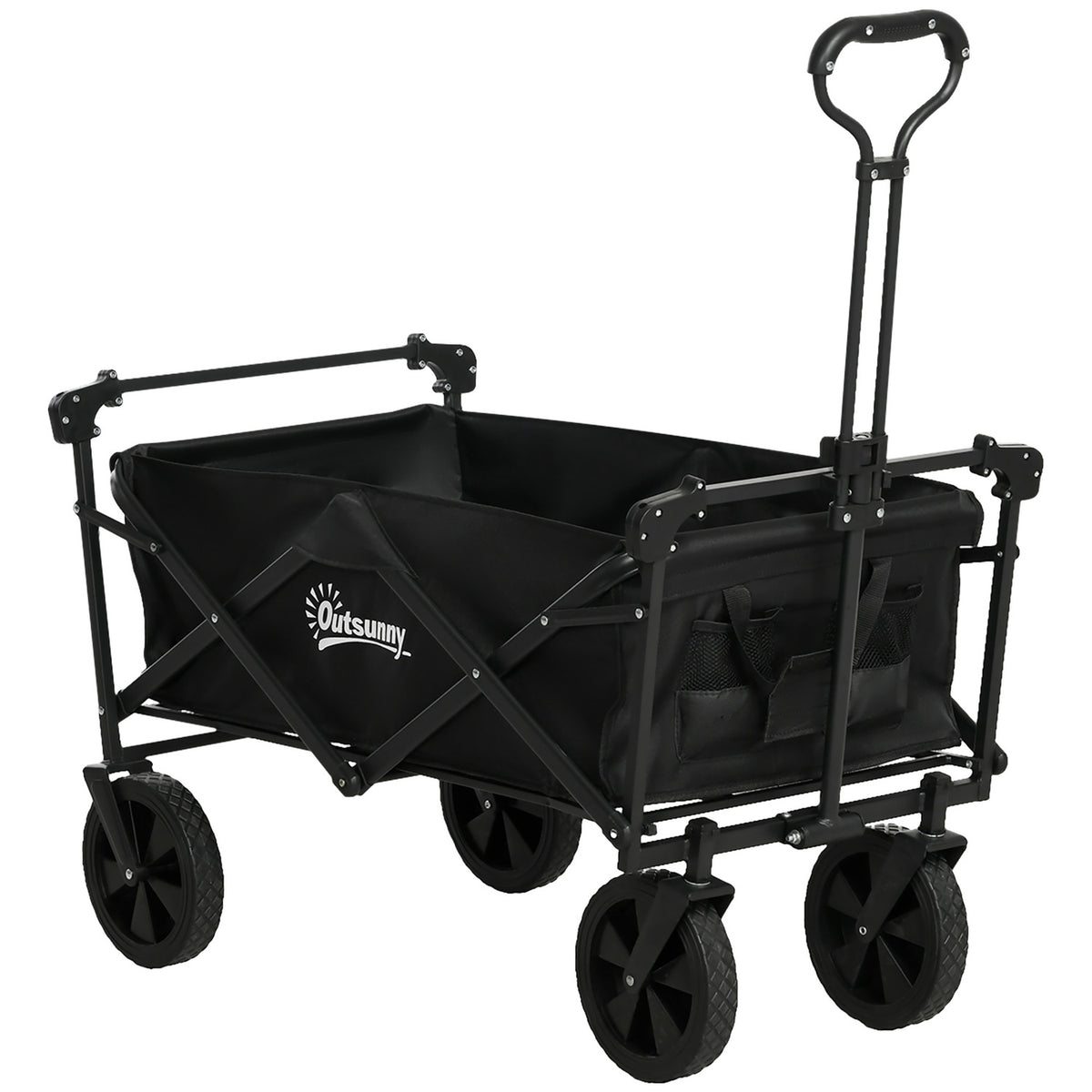 Foldable Handcart, Transport Trolley With Sun Canopy, Handcart With Handle, Garden Trolley With Carry Bag, Load Capacity Up To 110 Kg, Oxford, Black