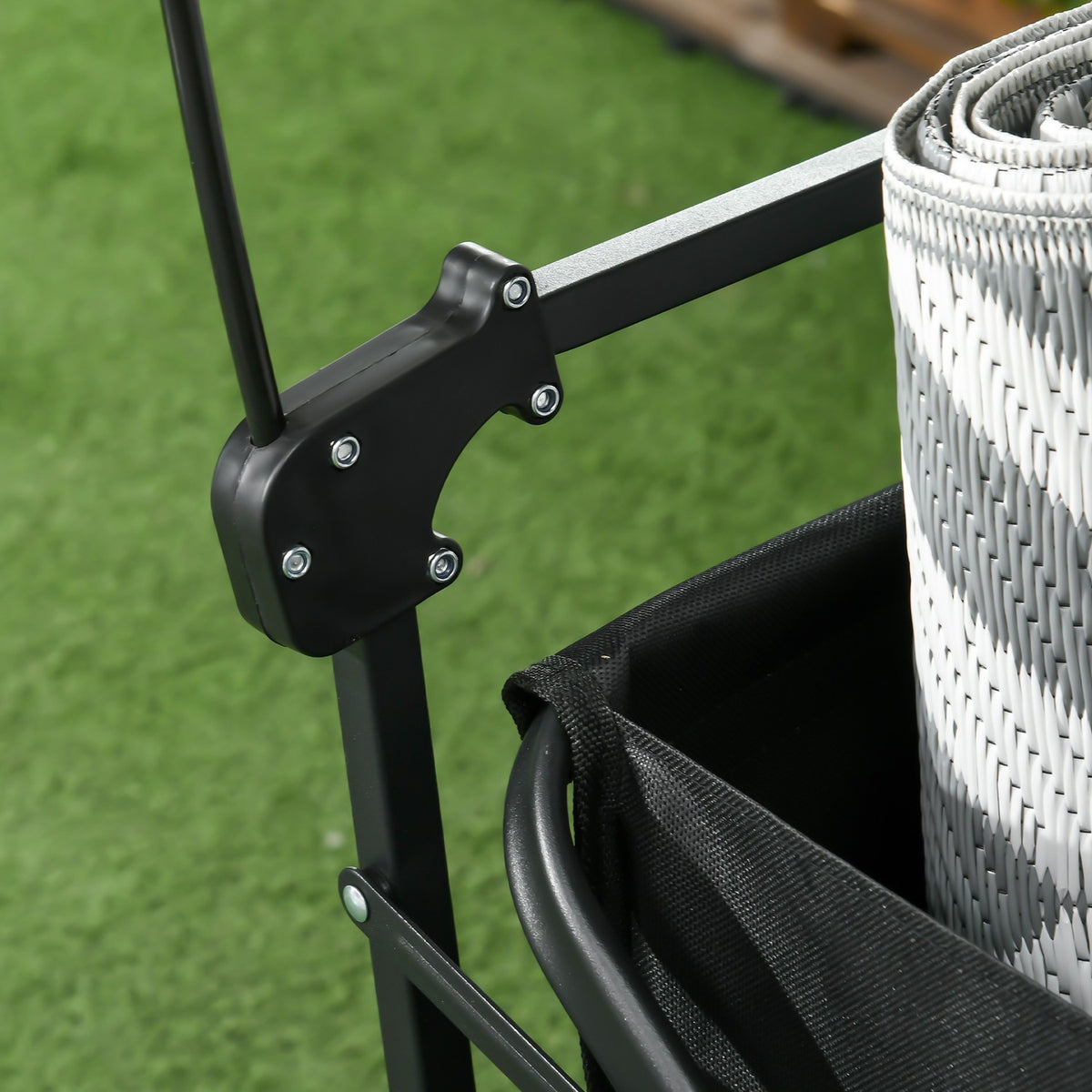 Foldable Handcart, Transport Trolley With Sun Canopy, Handcart With Handle, Garden Trolley With Carry Bag, Load Capacity Up To 110 Kg, Oxford, Black