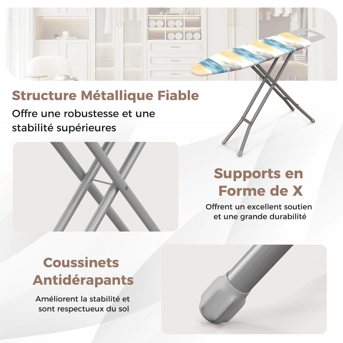 Foldable Ironing Board With Iron Rest, 7-Height Adjust