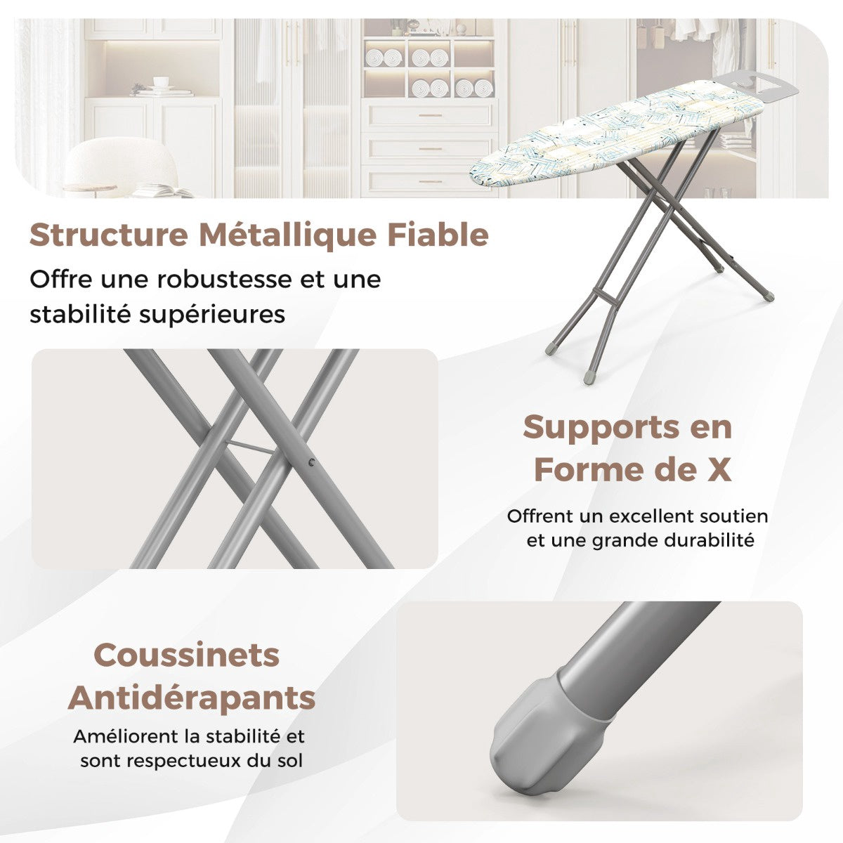 Foldable Ironing Board with Iron Rest, 7 Height Levels