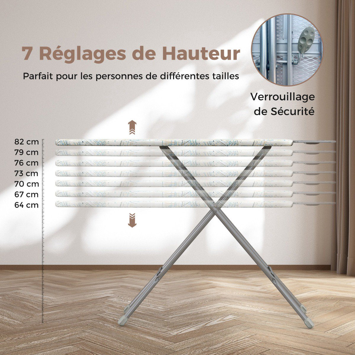 Foldable Ironing Board with Iron Rest, 7 Height Levels