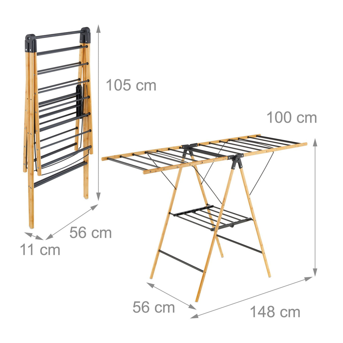 Foldable Laundry Rack – Bamboo & Metal, Winged Design