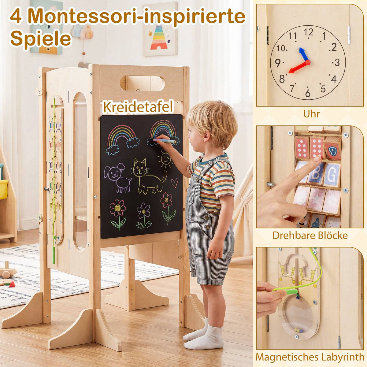 Foldable Learning Tower with Blackboard & Safety Net